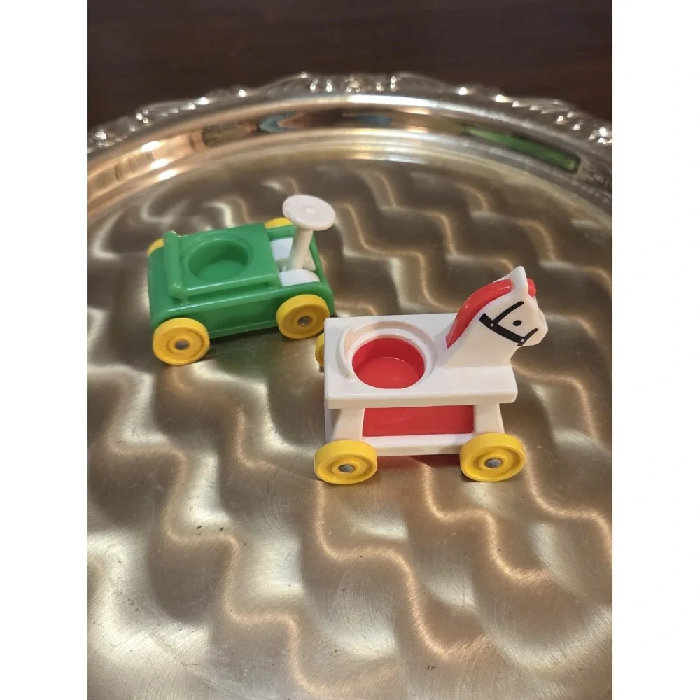 vintage Fisher-Price Little People Set Of Two, Horse And Car
